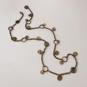Premier Designs 43" Brass Tone Long Coin Charm Drop Dangle Boho Chain Necklace